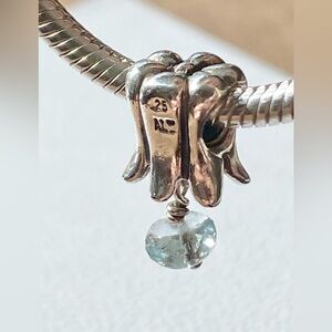 Authentic Pandora Silver Tulip With Aquamarine Dangle Stone ~ Retired / Rare